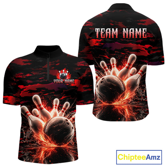 Flame Red Pattern Bowling Shirt for Men Bowling Team Jersey Polo & 1/4-Zip QZT1027