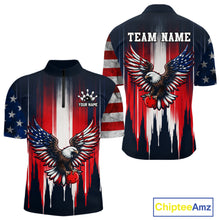 Load image into Gallery viewer, American flag-themed shirt with eagle design on a white background, featuring customizable text.