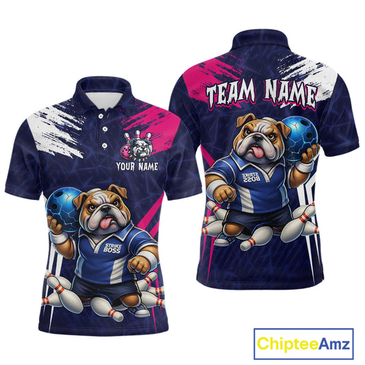 Personalized Funny Bulldog Bowling League Shirt Polo & 1/4 Zip Navy Bowling Jersey for Men QZT910