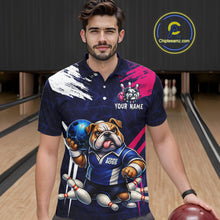 Load image into Gallery viewer, Personalized Funny Bulldog Bowling League Shirt Polo &amp; 1/4 Zip Navy Bowling Jersey for Men QZT910