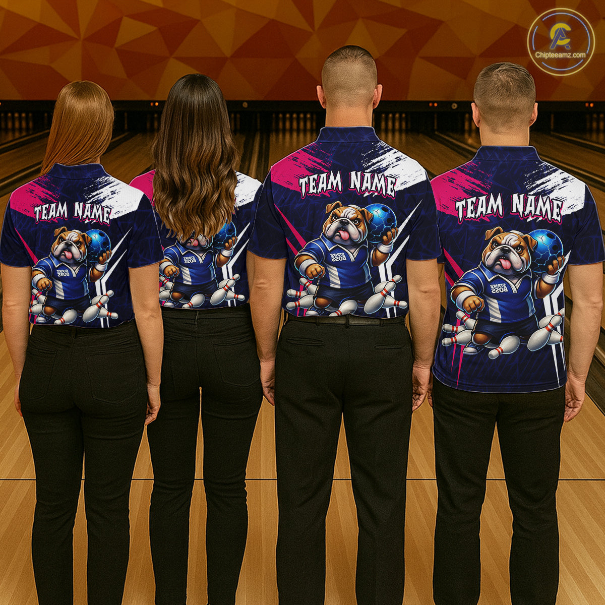 Personalized Funny Bulldog Bowling League Shirt Polo & 1/4 Zip Navy Bowling Jersey for Men QZT910