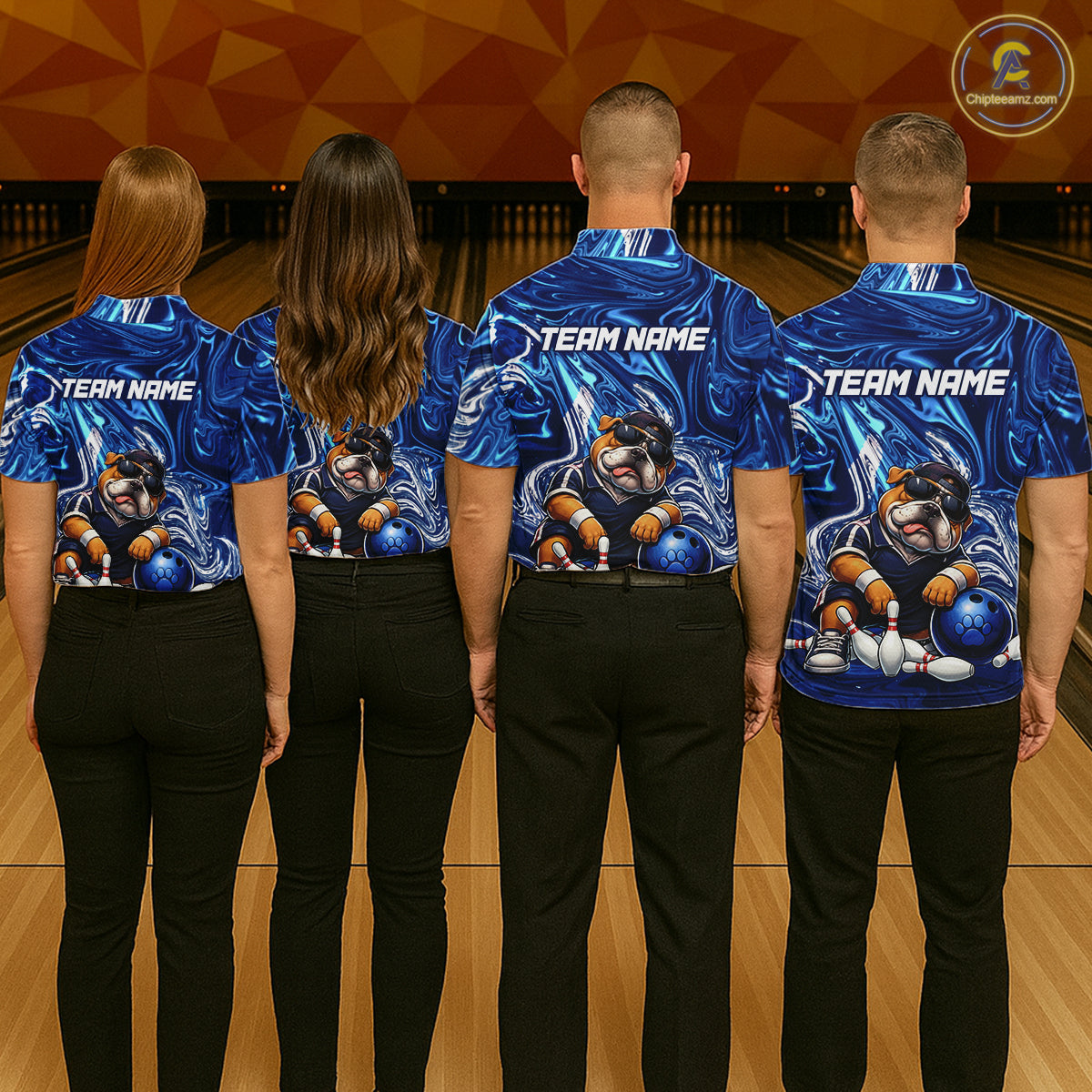 Custom Blue Funny Bulldog Bowling Team Shirt Bowling Jersey Polo & 1/4 Zip Bowling Unisex for Women QZT912