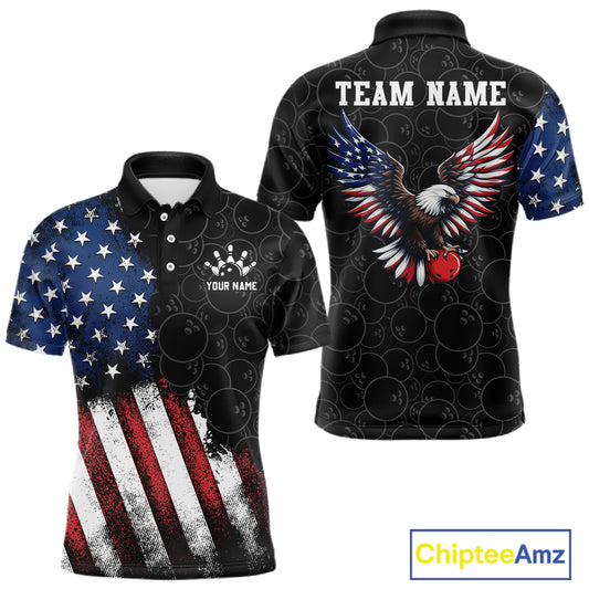 Polo shirt with American flag design and eagle graphic on a white background