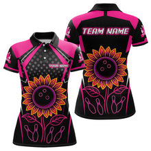 Load image into Gallery viewer, Pink Neon Lightning Sunflower Bowling Shirt for Women Custom Team Bowling Polo Bowling Jersey QZT771