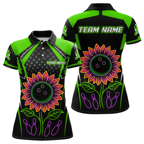 Green Neon Lightning Sunflower Bowling Shirt for Women Custom Team Bowling Polo Bowling Jersey QZT771