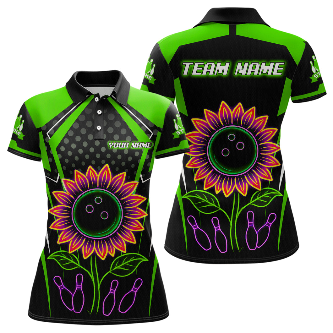 Green Neon Lightning Sunflower Bowling Shirt for Women Custom Team Bowling Polo Bowling Jersey QZT771