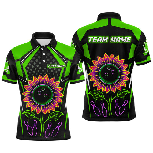 Green Neon Lightning Sunflower Bowling Shirt for Men Custom Team Bowling Polo Bowling Jersey QZT771