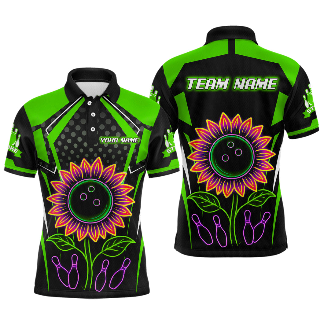 Green Neon Lightning Sunflower Bowling Shirt for Men Custom Team Bowling Polo Bowling Jersey QZT771