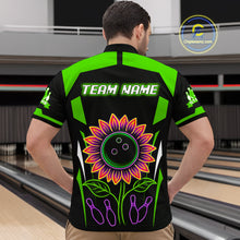 Load image into Gallery viewer, Green Neon Lightning Sunflower Bowling Shirt for Men Custom Team Bowling Polo Bowling Jersey QZT771