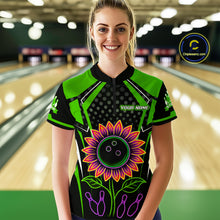 Load image into Gallery viewer, Green Neon Lightning Sunflower Bowling Shirt for Women Custom Team Bowling Polo Bowling Jersey QZT771
