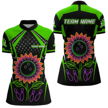 Load image into Gallery viewer, Green Neon Lightning Sunflower Bowling Shirt for Women Custom Team Bowling Polo Bowling Jersey QZT771