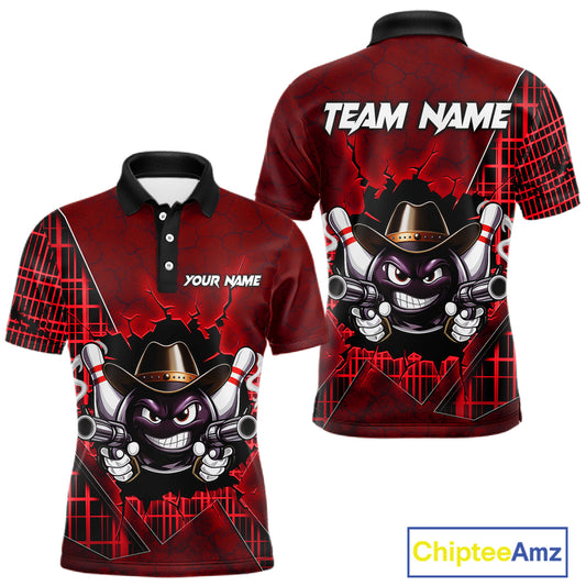 Custom Red Funny Cowboy Gun Bowling Shirt for Men Bowling Team Jersey Bowling Polo & Quarter-Zip QZT915