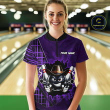 Load image into Gallery viewer, Custom Purple Funny Cowboy Gun Bowling Shirt for Women Bowling Team Jersey Bowling Polo &amp; Quarter-Zip  QZT915