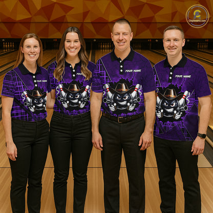 Custom Purple Funny Cowboy Gun Bowling Shirt for Women Bowling Team Jersey Bowling Polo & Quarter-Zip  QZT915