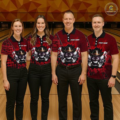 Custom Red Funny Cowboy Gun Bowling Shirt for Women Bowling Team Jersey Bowling Polo & Quarter-Zip  QZT915