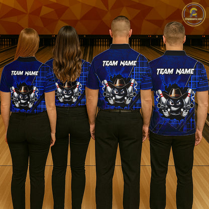 Custom Blue Funny Cowboy Gun Bowling Shirt for Women Bowling Team Jersey Bowling Polo & Quarter-Zip  QZT915