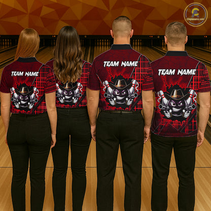 Custom Red Funny Cowboy Gun Bowling Shirt for Women Bowling Team Jersey Bowling Polo & Quarter-Zip  QZT915