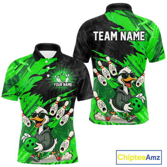 Green Funny Duck Bowling Shirt for Men Custom Bowling Team Jersey Bowling League Polo & Quarter-Zip QZT944