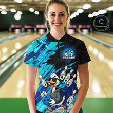 Load image into Gallery viewer, Cyan Funny Duck Bowling Shirt for Women Custom Bowling Team Jersey Bowling League Polo &amp; Quarter-Zip QZT944
