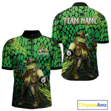 Load image into Gallery viewer, Green and black shirt with a cowboy crocodile design and 'Team Name' text on a white background.