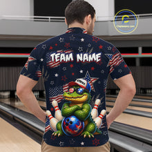 Load image into Gallery viewer, Custom American Flag Alligator Bowling Shirt for Men Patriotic Bowling Jersey Polo &amp; 1/4-Zip QZT1029