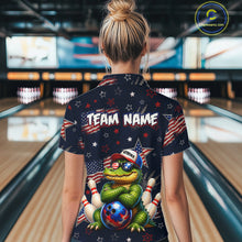 Load image into Gallery viewer, Custom American Flag Alligator Bowling Shirt for Women Patriotic Bowling Jersey Polo &amp; 1/4-Zip QZT1029