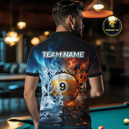 Custom Fire & Ice Billiard Shirt 9 Ball Billiard Jersey for Men Pool Shirt Polo & 1/4-Zip BHT110
