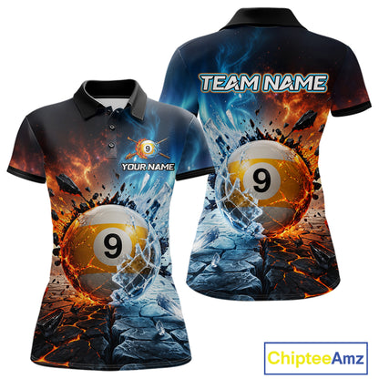 Custom Fire & Ice Billiard Shirt 9 Ball Billiard Jersey for Women Pool Shirt Polo & 1/4-Zip BHT110