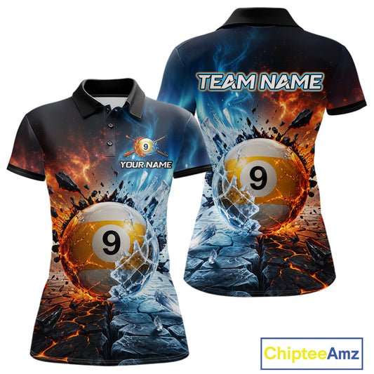 Custom Fire & Ice Billiard Shirt 9 Ball Billiard Jersey for Women Pool Shirt Polo & 1/4-Zip BHT110