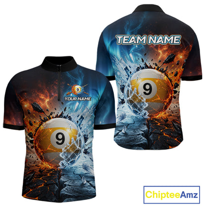 Custom Fire & Ice Billiard Shirt 9 Ball Billiard Jersey for Men Pool Shirt Polo & 1/4-Zip BHT110