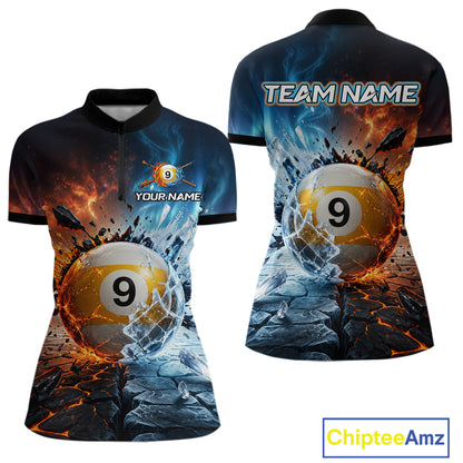 Custom Fire & Ice Billiard Shirt 9 Ball Billiard Jersey for Women Pool Shirt Polo & 1/4-Zip BHT110