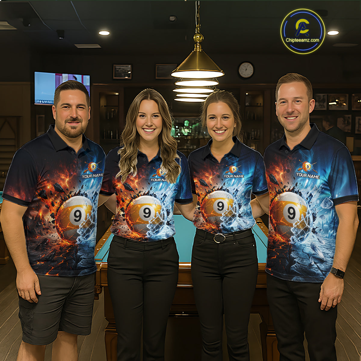 Custom Fire & Ice Billiard Shirt 9 Ball Billiard Jersey for Men Pool Shirt Polo & 1/4-Zip BHT110