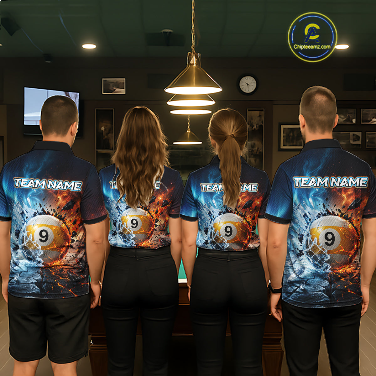 Custom Fire & Ice Billiard Shirt 9 Ball Billiard Jersey for Men Pool Shirt Polo & 1/4-Zip BHT110