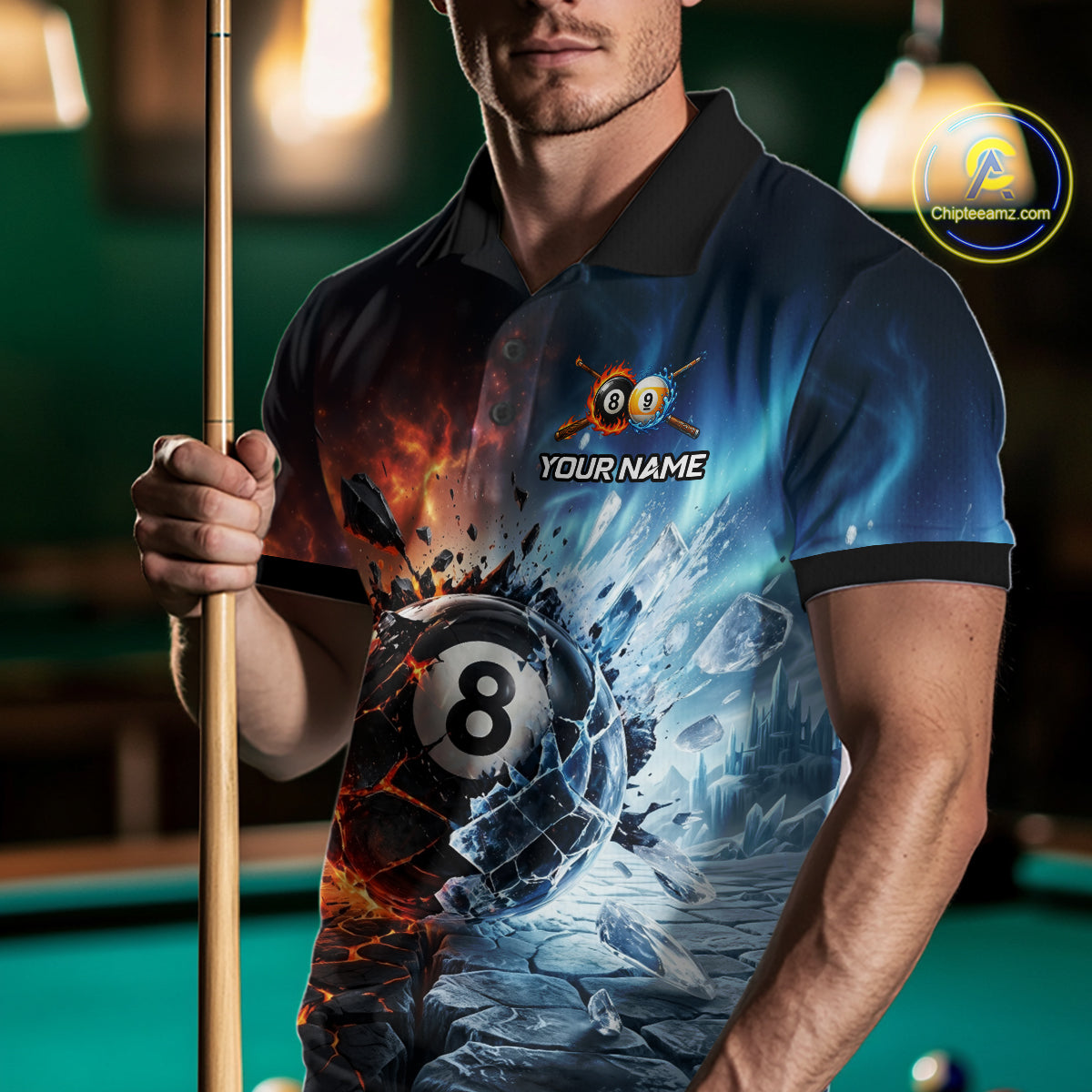 Custom Fire & Ice Billiard Shirt 8 Ball & 9 Ball Billiard Jersey for Men Pool Shirt Billiard Outfit BHT111