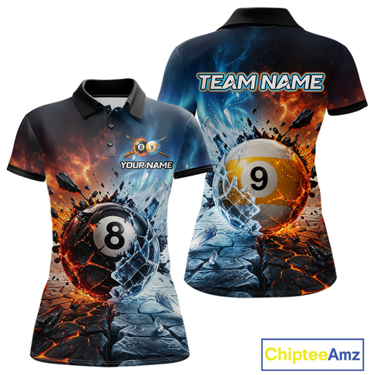 Custom Fire & Ice Billiard Shirt 8 Ball & 9 Ball Billiard Jersey for Women Pool Shirt Billiard Outfit BHT111