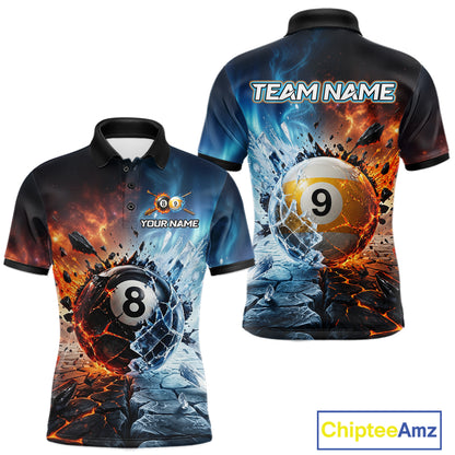 Custom Fire & Ice Billiard Shirt 8 Ball & 9 Ball Billiard Jersey for Men Pool Shirt Billiard Outfit BHT111