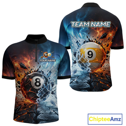 Custom Fire & Ice Billiard Shirt 8 Ball & 9 Ball Billiard Jersey for Men Pool Shirt Billiard Outfit BHT111