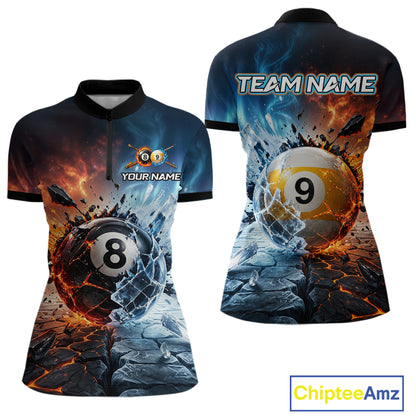 Custom Fire & Ice Billiard Shirt 8 Ball & 9 Ball Billiard Jersey for Women Pool Shirt Billiard Outfit BHT111
