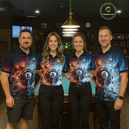 Custom Fire & Ice Billiard Shirt 8 Ball & 9 Ball Billiard Jersey for Men Pool Shirt Billiard Outfit BHT111
