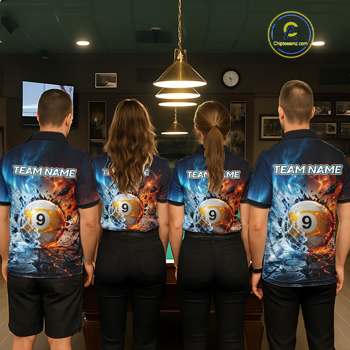 Custom Fire & Ice Billiard Shirt 8 Ball & 9 Ball Billiard Jersey for Men Pool Shirt Billiard Outfit BHT111