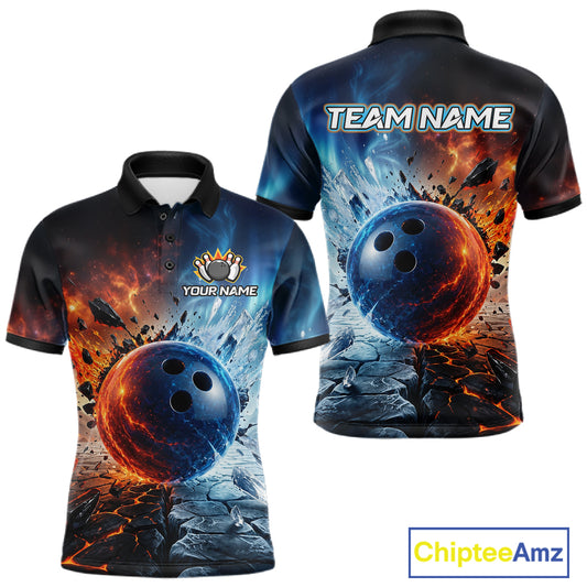 Custom Fire & Ice Bowling Shirt Bowling Team Jersey for Men Polo & 1/4-Zip QZT1218