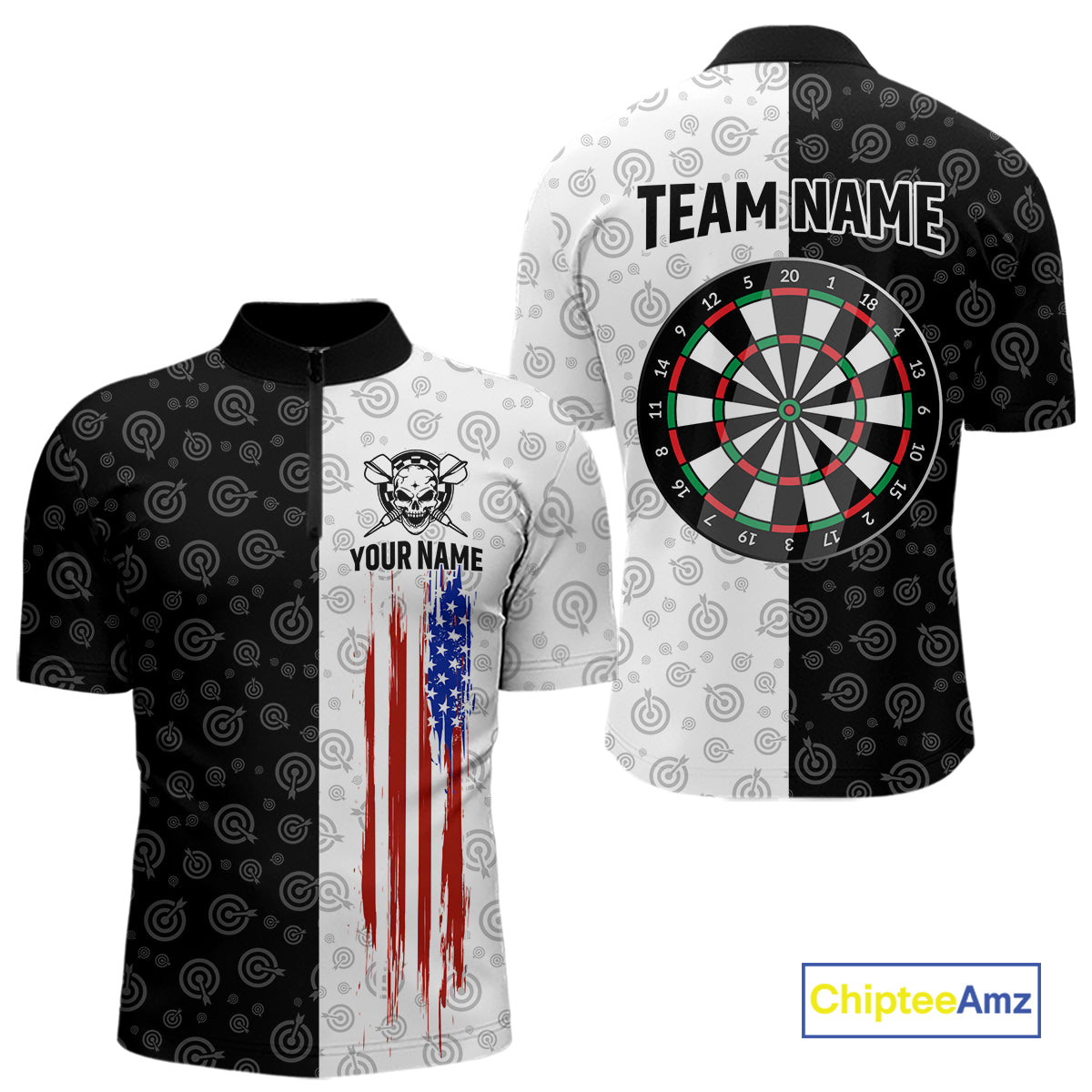 Custom Black & White Skull Dart Shirt for Men American Flag Dart Jersey for Team Dartboard Shirts Gift DHT10