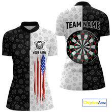 Load image into Gallery viewer, Custom Black &amp; White Skull Dart Shirt for Women American Flag Dart Jersey for Team Dartboard Shirts Gift DHT10