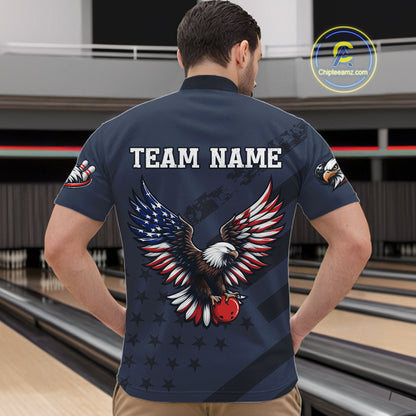 Custom American Flag Eagle Bowling Shirt for Men Polo & Quarter-Zip Bowling Team Jersey QZT953