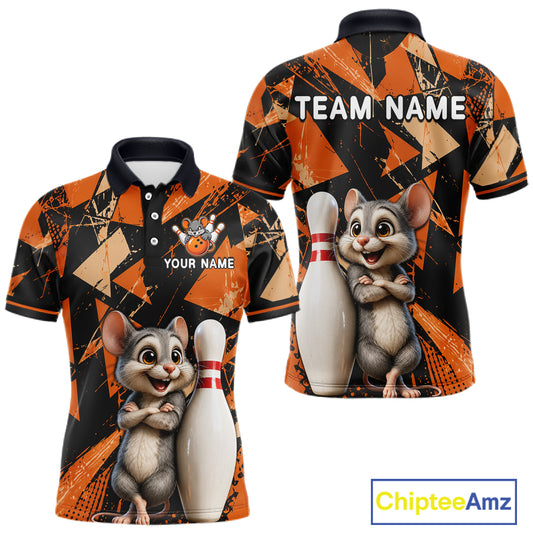 Black & Orange Funny Mouse Bowling Team Shirt for Men Custom Bowling Jersey Polo & Quarter-Zip QZT1033