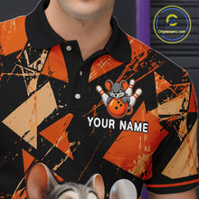 Load image into Gallery viewer, Black &amp; Orange Funny Mouse Bowling Team Shirt for Men Custom Bowling Jersey Polo &amp; Quarter-Zip QZT1033
