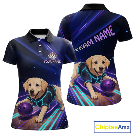 Neon Funny Labrador Retriever Bowling Shirt for Women Custom Bowling Team Jersey Polo & 1/4-Zip QZT992