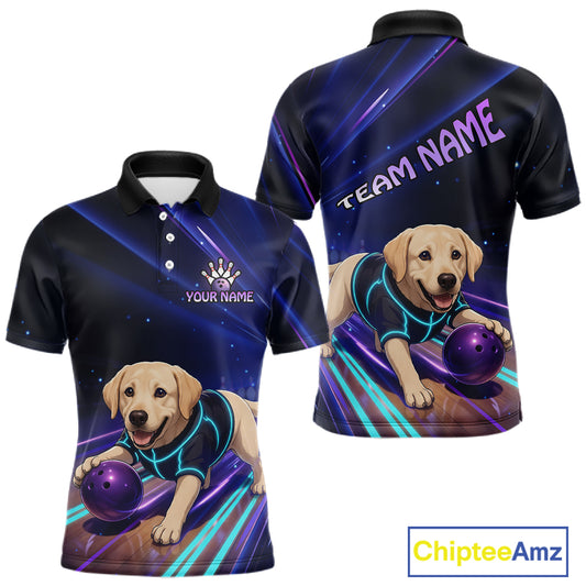 Neon Funny Labrador Retriever Bowling Shirt for Men Custom Bowling Team Jersey Polo & 1/4-Zip QZT992