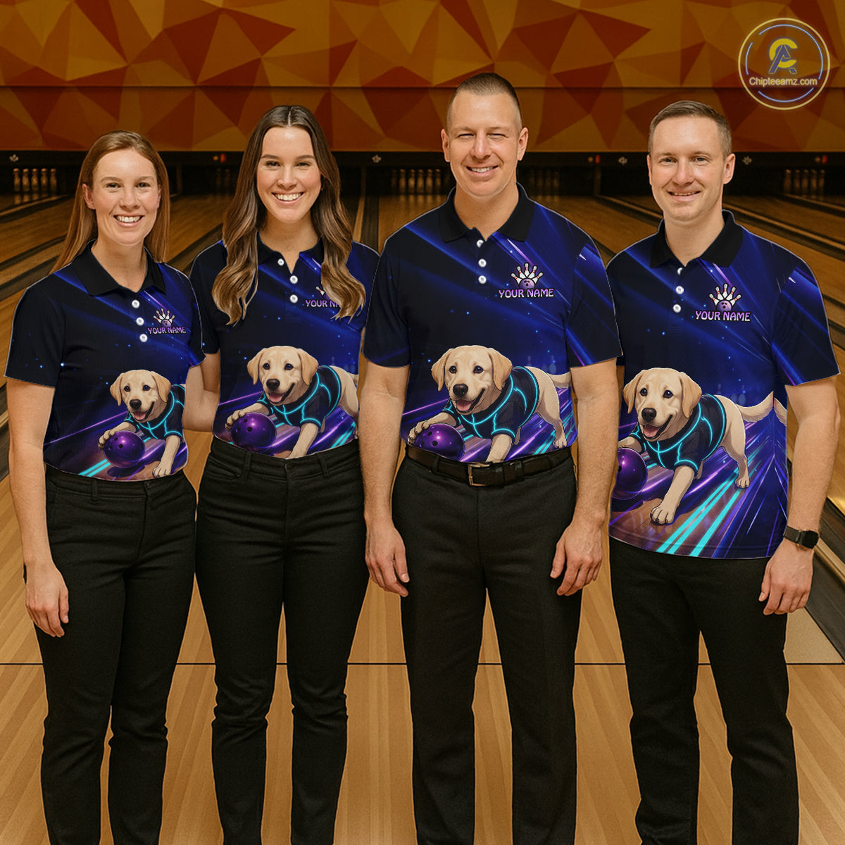 Neon Funny Labrador Retriever Bowling Shirt for Men Custom Bowling Team Jersey Polo & 1/4-Zip QZT992