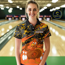 Load image into Gallery viewer, Orange Funny Turkey Bowling Team Shirt for Women Bowling Jersey Thanksgiving Bowling Outfit QZT776
